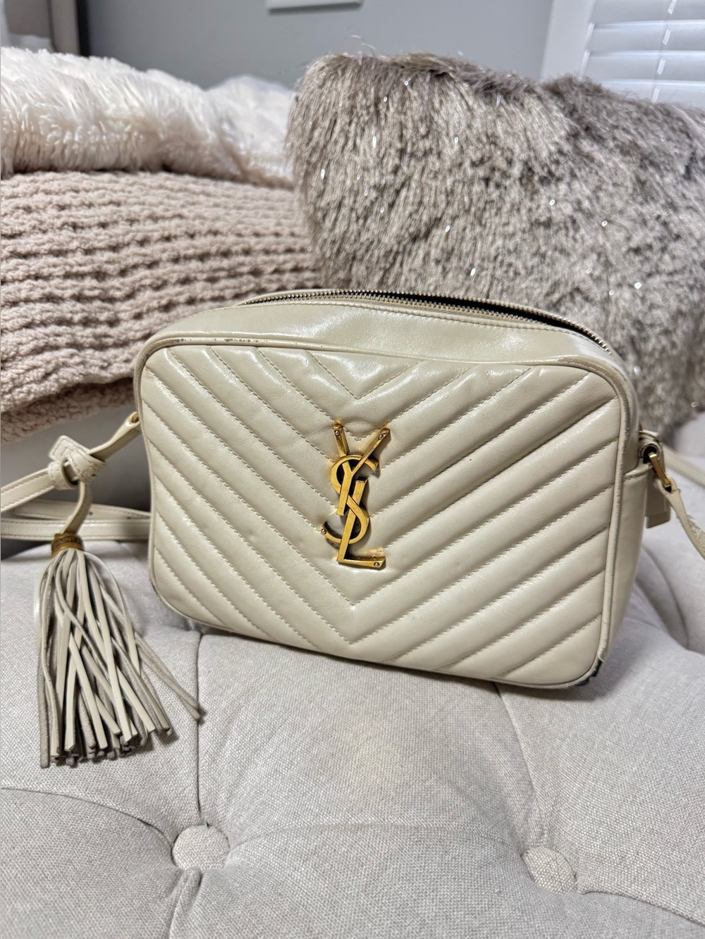 Saint Laurent Lou Medium Camera Bag with Tassel in Quilted Leather